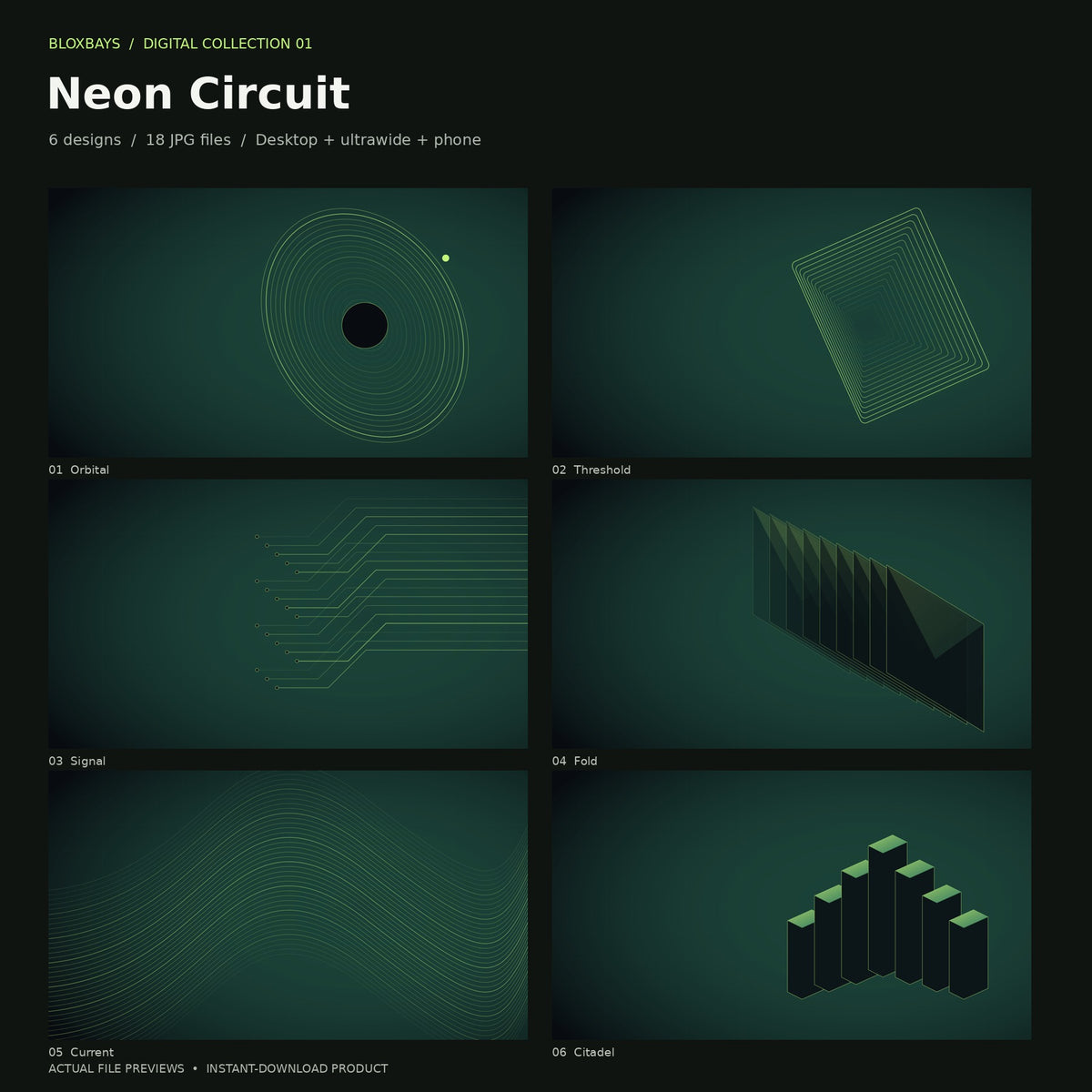 Included designs in BloxBays Neon Circuit Wallpaper Pack